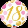 18-as számos születésnapi héliumos lufi 45 cm-es pink-arany pöttyös