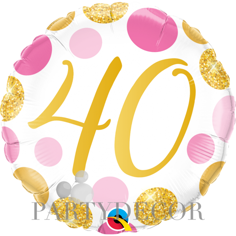 40-es számos születésnapi héliumos lufi pink-arany pöttyös 45 cm-es
