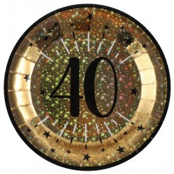 40-es számos születésnapi arany glitteres parti tányér 10 db-os