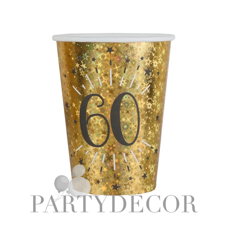 60-as számos születésnapi arany glitteres parti pohár 10 db-os