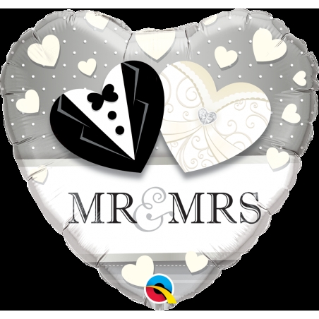 Mr. & Mrs. esküvői szív fólia lufi 46 cm