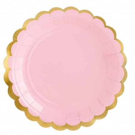 Babarózsaszín - arany party tányér 6 db-os, 18 cm-es