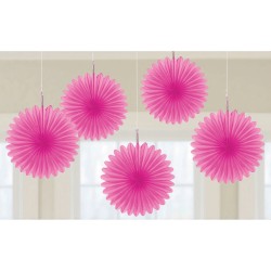 Rózsaszín Legyezők Függő Dekoráció - 15,2 cm, 5 db-os