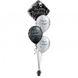 Elegáns ezüst-fekete születésnapi héliumos luficsokor