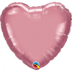 Szív alakú héliumos fólia lufi króm mályva rózsaszín színben