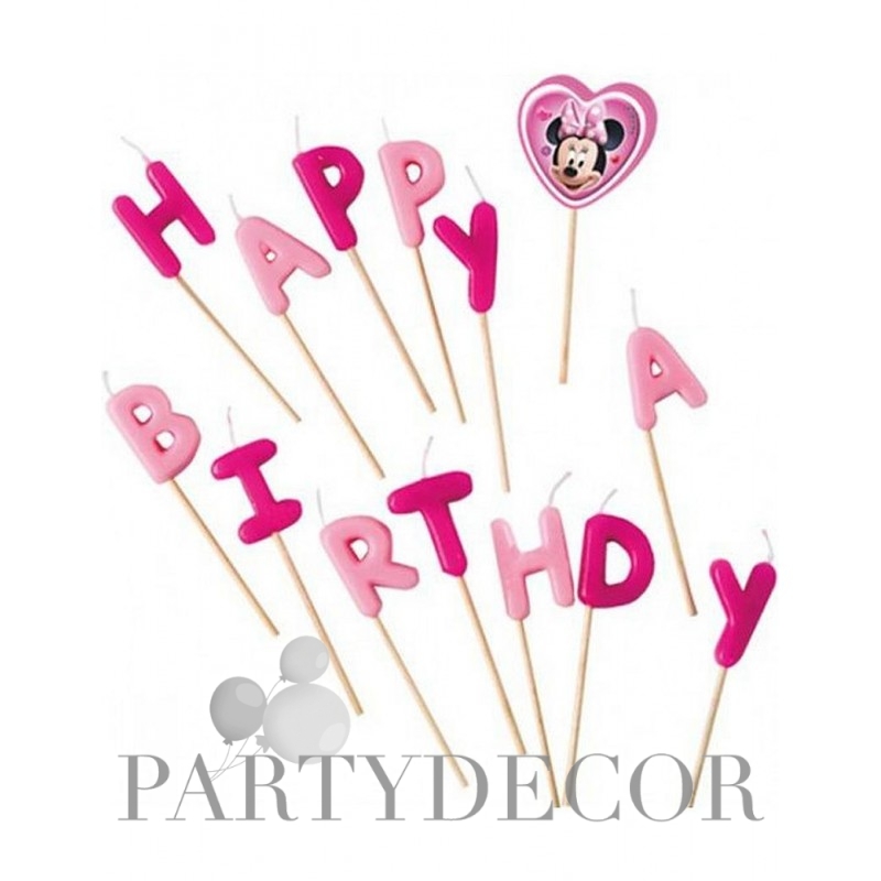 Minnie egér szülinapi gyertya - Happy Birthday - rózsaszín