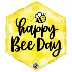 Szülinapi héliumos fólia lufi - méhecske mintával - happy Bee Day felirattal