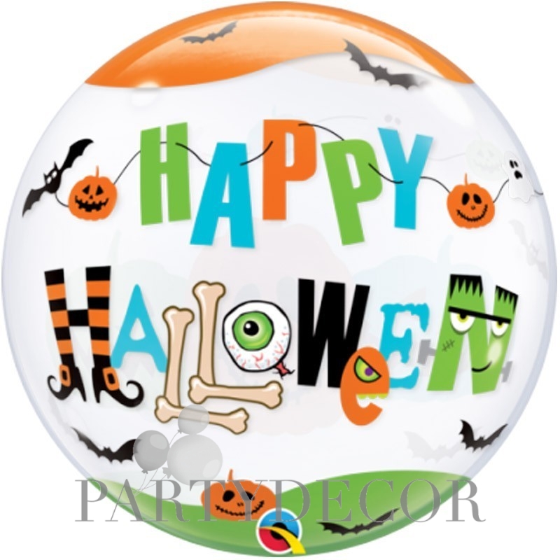Héliumos halloween lufi ikonikus halloween mintákkal, Happy Halloween felirattal