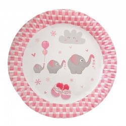 Rózsaszín elefántos party tányér babaváró bulira - 6 db