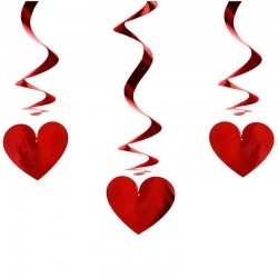 Piros szív valentin napi dekoráció - 3 db-os függődísz