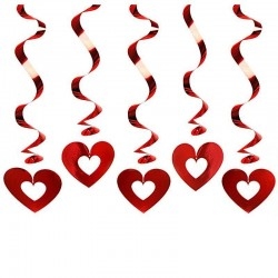Piros szív valentin napi dekoráció - 5 db-os függődísz