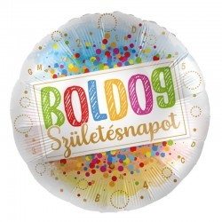 "Boldog születésnapot" feliratos szülinapi héliumos fólia lufi színes konfetti mintával