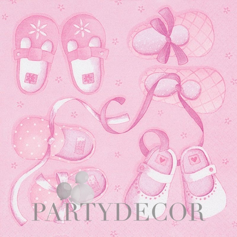 Kislány babaváróra rózsaszín party szalvéta kiscipő mintával - 20 db