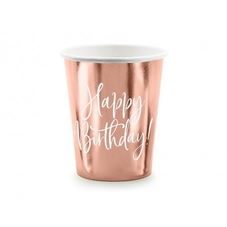 Rosegold színű szülinapi pohár Happy Birthday felirattal - 6 db