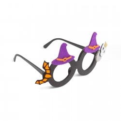 Halloweenra glitteres party szemüveg boszorkány kalap dísszel