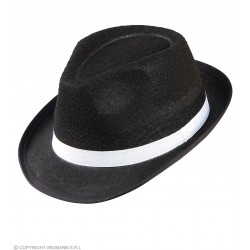 Fekete gengszter kalap fehér szalaggal farsangra