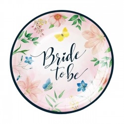 Lánybúcsúra tányér virágos Bride to be feliratos