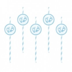 Babaváró partira kék szívószál babatappancs mintával