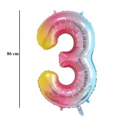 3-as szám formájú héliumos lufi szivárvány színű 86 cm