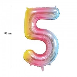 5-ös szám formájú héliumos lufi szivárvány színű 86 cm