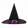 Fekete boszorkány kalap lila szalagos dísszel
