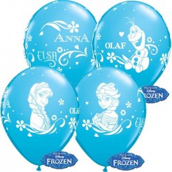 Jégvarázs - Frozen Anna, Elsa, Olaf Türkiz Kék Gumi Lufi (6 db/csomag) - 28 cm