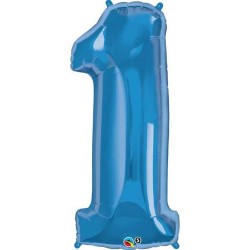 1-es Szám Formájú Héliumos Fólia Lufi - Zafír Kék - 86 cm
