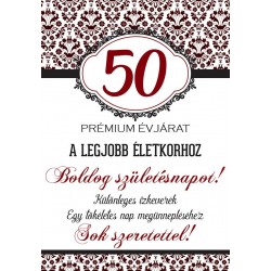 Születésnapi üveg címke 50. születésnapra damask mintás bordó 2 db-os