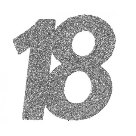 Ezüst glitteres konfetti 18-as szám alakú 6 db-os 6 x 5 cm