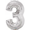 3-as szám formájú héliumos fólia lufi - ezüst - 86 cm