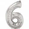 6-os szám formájú héliumos fólia lufi - ezüst - 86 cm